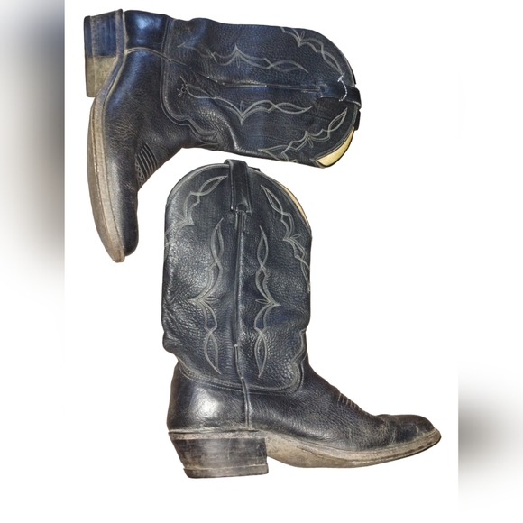Dan Post men's black with white stitching leather size 9.5D cowboy boots - Picture 1 of 10
